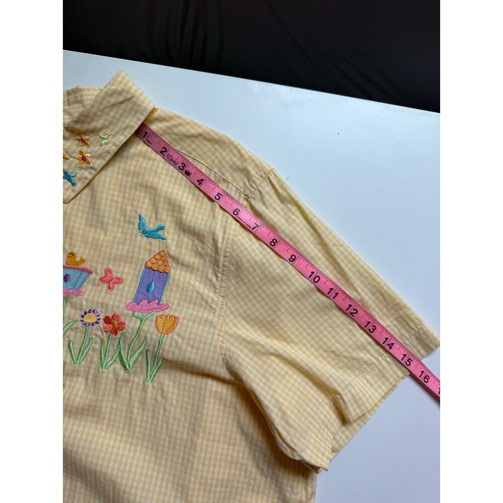 VTG Scott Womens 2X Button Down Shirt Gingham Yellow Embroidered Cottagecore - Picture 13 of 13